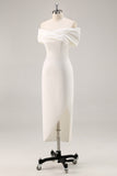 Robe de graduation asymétrique en satin mat fourreau blanc