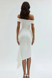 Épaule dénudée fourreau satin thé longueur blanche robe de graduation