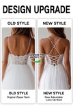 Robe blanche trapèze en tulle et dentelle longueur thé