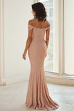 Robe Champagne Champagne De La Mariée À Épaules Dénudées Scintillante