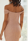 Robe Champagne Champagne De La Mariée À Épaules Dénudées Scintillante