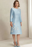Satin Sky Blue Colonne Mère De La Mariée Robe Avec Dentelle