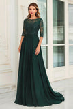 Robe Mère De La Mariée En Dentelle Vert Foncé Avec Manches 3/4