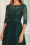 Robe Mère De La Mariée En Dentelle Vert Foncé Avec Manches 3/4