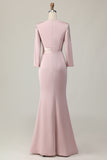 Robe Mère De La Mariée Fourreau Dentelle Fard À Joues À Manches Longues