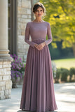Cravate noire Vintage Mauve colonne Scoop mousseline de soie longue mère de la mariée robe avec appliques de dentelle