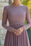 Cravate noire Vintage Mauve colonne Scoop mousseline de soie longue mère de la mariée robe avec appliques de dentelle