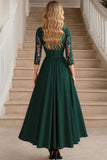 Élégante robe en mousseline de soie longue mère de la mariée à col en V vert foncé A-line col V avec appliques de dentelle