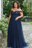 Élégante robe trapèze en mousseline de soie a-ligne marine avec appliques de dentelle