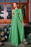 Robe formelle longue plissée à une épaule trapèze verte