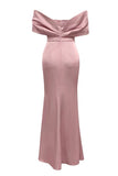 Robe de bal froncée gris rose fourreau à épaules dénudées avec fente