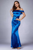 Robe de bal à épaules froides bleu royal froncé avec fente