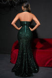 Robe de bal sirène dos nu à paillettes noires scintillantes avec fente
