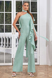 Mint One Shoulder Combinaisons longues plissées