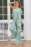 Mint One Shoulder Combinaisons longues plissées