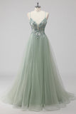 Robe de soirée en tulle à paillettes vertes avec lacets dans le dos