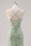 Corset vert fleuri Sirène Lace Up Back Robe de demoiselle d’honneur avec fente