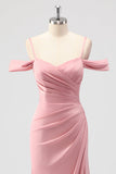 Blush gaine épaule froide satin longue robe de demoiselle d’honneur