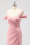 Blush gaine épaule froide satin longue robe de demoiselle d’honneur