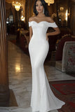 Robe de mariée longue sirène à paillettes blanches à épaules dénudées