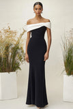 Robe formelle en satin mat à épaules dénudées colonne noire