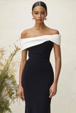 Robe formelle en satin mat à épaules dénudées colonne noire