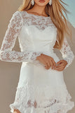 Dentelle blanche appliques col bateau manches longues robe courte de graduation