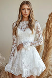 Dentelle Appliques Blanc Une Ligne Courte Robe De Graduation