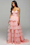 Blush Tiered Tulle Bustless Une Robe De Bal Trapèze