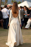 Abricot Une Ligne Col Rond Robe de Gala Ruchée Manches Longues