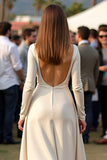 Abricot Une Ligne Col Rond Robe de Gala Ruchée Manches Longues