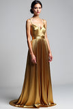 Robe de bal froncée à bretelles spaghetti dorées