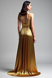 Robe de bal froncée à bretelles spaghetti dorées