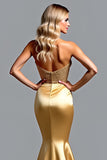 Robe de bal sirène dorée avec fente