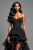 Spaghetti Straps Noir Haut Bas Robe longue formelle à volants