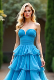 Une ligne bleue Sweetheart Robe de bal à volants à volants