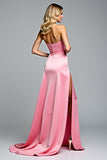 Robe de bal en cœur fourreau rose avec fente