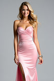 Robe de bal en cœur fourreau rose avec fente