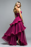 Robe d’invitée de mariée en tulle à bretelles spaghetti violet foncé à plusieurs niveaux