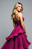 Robe d’invitée de mariée en tulle à bretelles spaghetti violet foncé à plusieurs niveaux