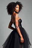 Noir Une ligne Sweetheart Robe formelle haut-bas