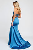 Robe de bal à paillettes découpées sirène sirène bleue