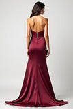 Robe formelle plissée en satin sirène bordeaux sans bretelles