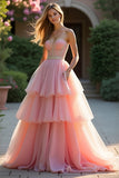 Blush A Line Robe de bal à volants sans bretelles
