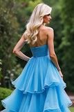 Bleu Une ligne Sweetheart Robe de bal à volants