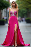 Robe de bal à paillettes fuchsia A Line Sweetheart