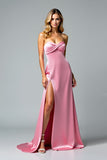 Robe de bal en cœur fourreau rose avec fente