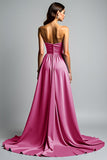 Robe de bal froncée bustier fuchsia A Line