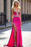 Appliques Fuchsia Robe de Bal Sans Bretelle Avec Fente
