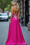 Appliques Fuchsia Robe de Bal Sans Bretelle Avec Fente